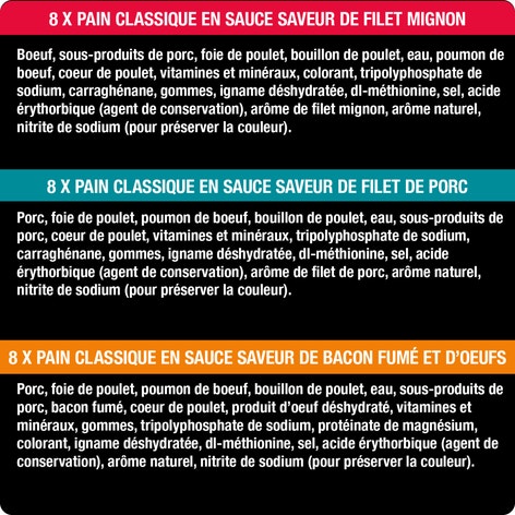 Nourriture humide pour chiens adultes CESAR(MD) pain classique en sauce en format variété Repas – saveur de filet mignon, saveur de filet de porc et saveur de bacon fumé et d’œufs image 1