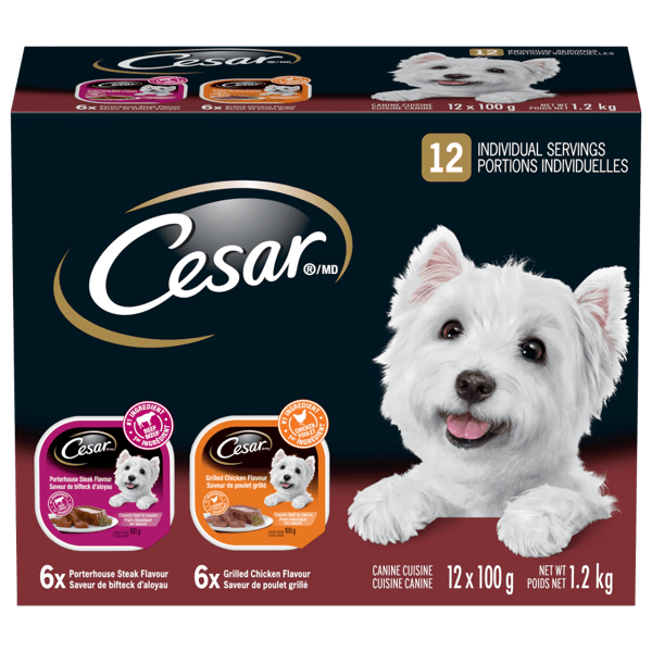 CESAR® Classic loaf in sauce Wet Dog Food, Porterhouse Steak Flavour, Grilled Chicken Flavour Variety Pack image 1