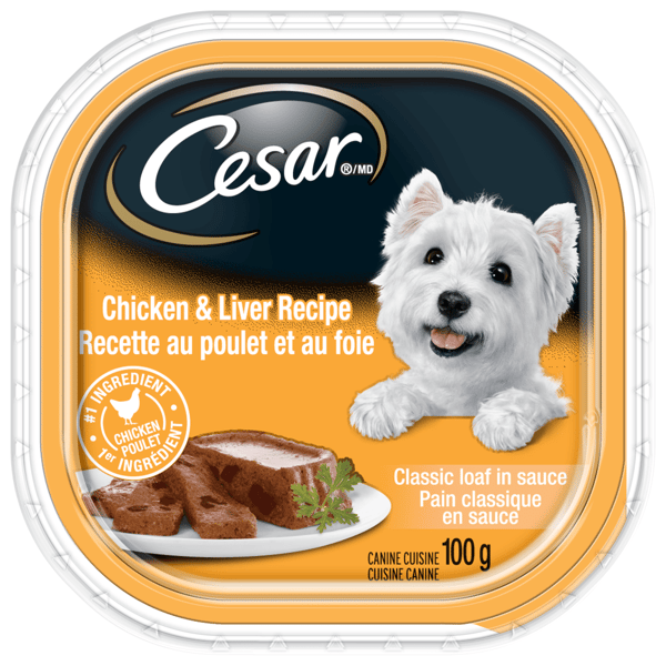 Nourriture humide pour chiens adultes CESAR(MD) pain classique en sauce recette au poulet et au foie image 1