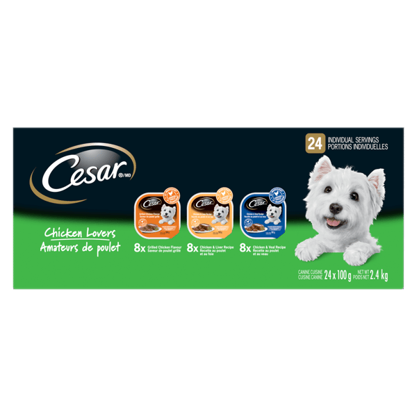 CESAR® Classic loaf in sauce Wet Dog Food, Chicken Lovers Variety Pack, 24x100g image 1
