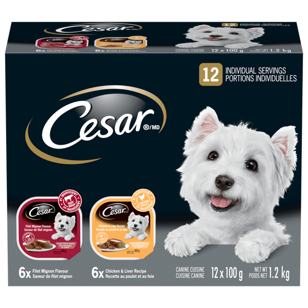 CESAR® Classic loaf in sauce Wet Dog Food, Filet Mignon Flavour, Chicken & Liver Recipe Variety Pack image 1