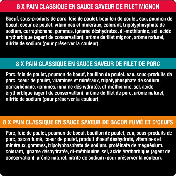 Nourriture humide pour chiens adultes CESAR(MD) pain classique en sauce en format variété Repas – saveur de filet mignon, saveur de filet de porc et saveur de bacon fumé et d’œufs image 4