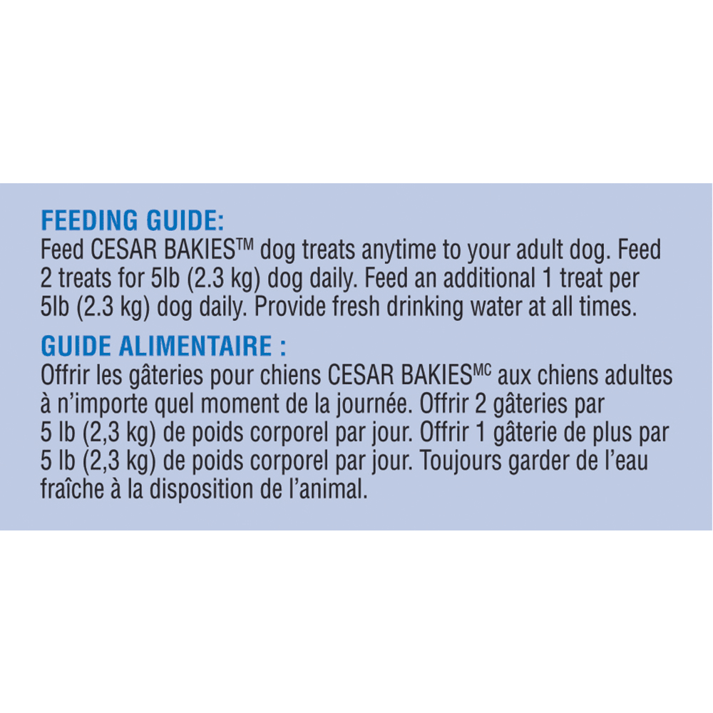 CESAR® Bakies Small Dogs Adult Dog Treats New York Strip Flavour feeding guidelines image