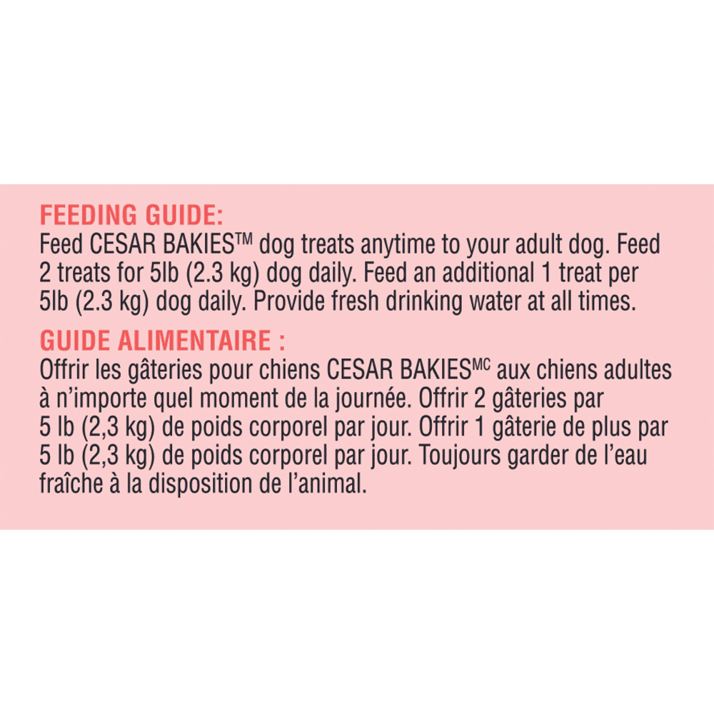 CESAR® Bakies Small Dogs Adult Dog Treats Bacon Roasted Chicken Flavour feeding guidelines image