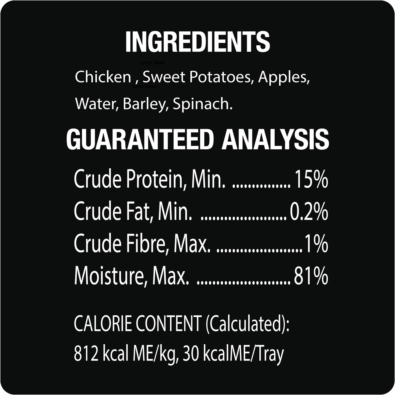 CESAR® SIMPLY CRAFTED™ Wet Dog Food, Chicken, Sweet Potato, Apple, Barley & Spinach guaranteed analysis image